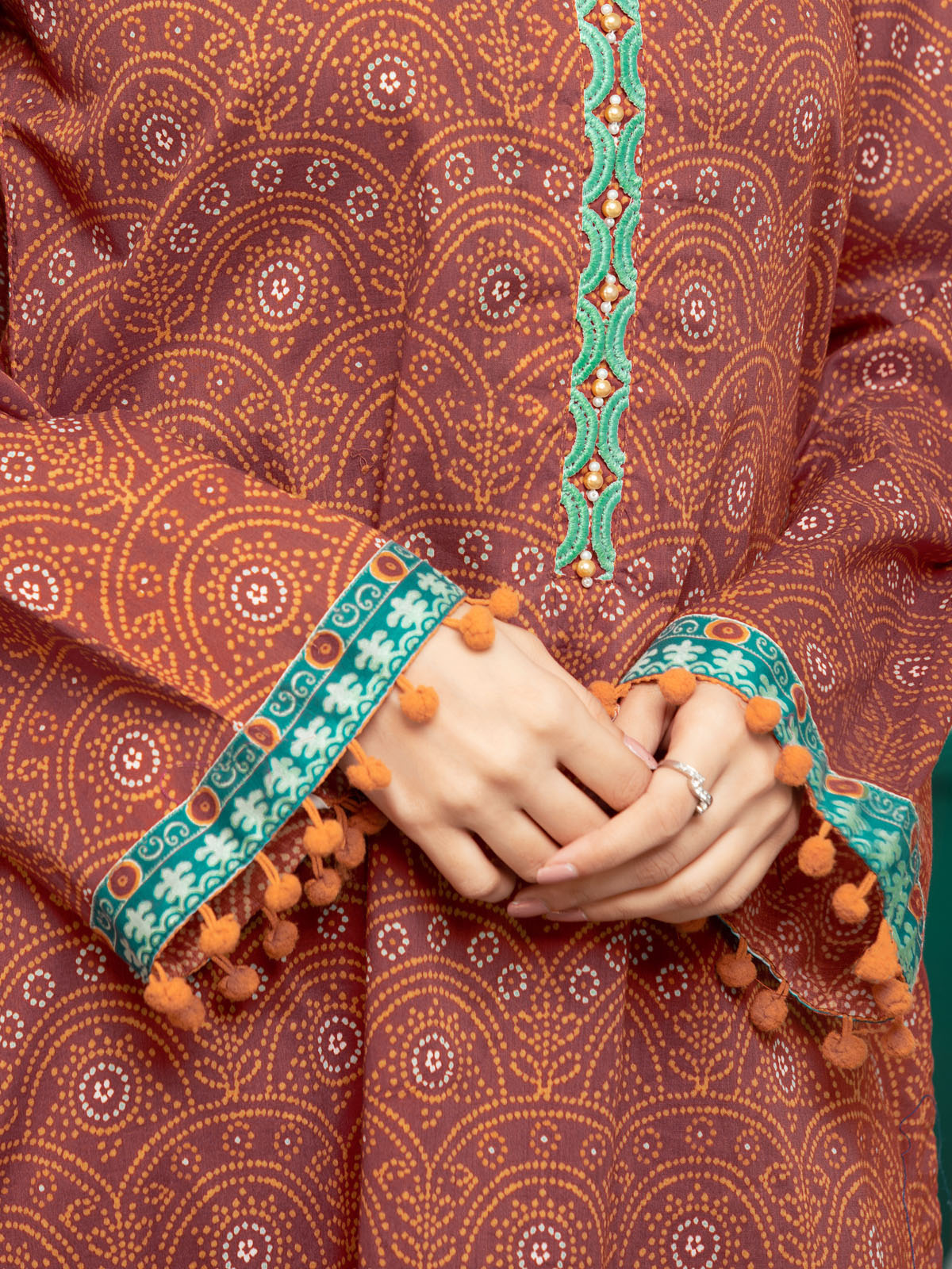 Unstitched Orange Printed Khaddar 3 Piece