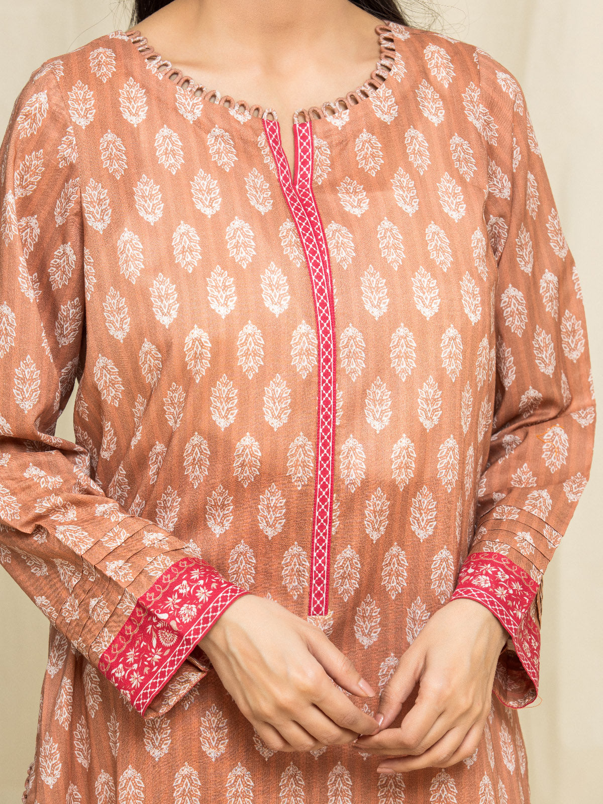 Unstitched Brown Printed Lawn 3 Piece
