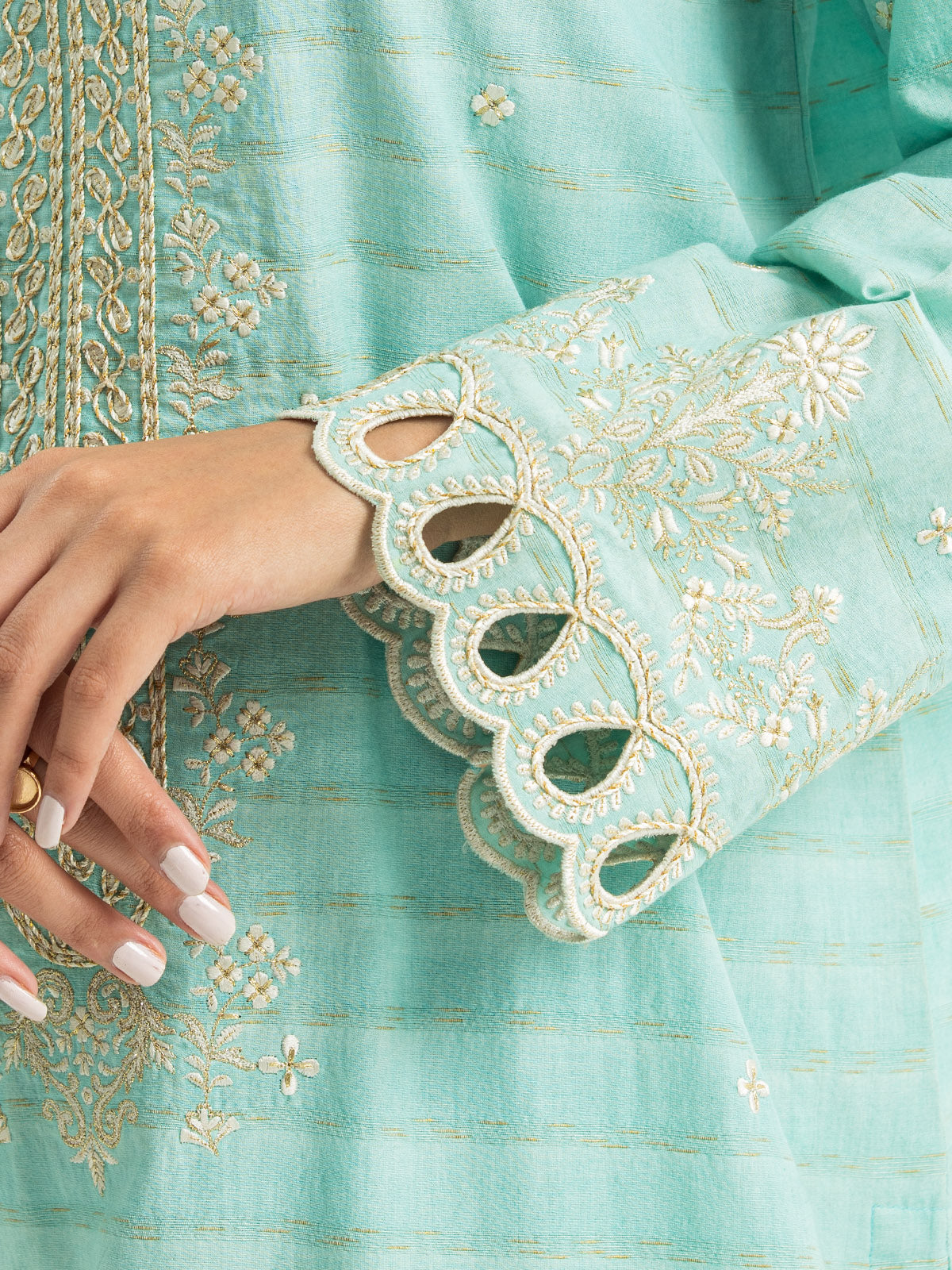 Unstitched Mint Green Embroidered Jacquard 3 Piece