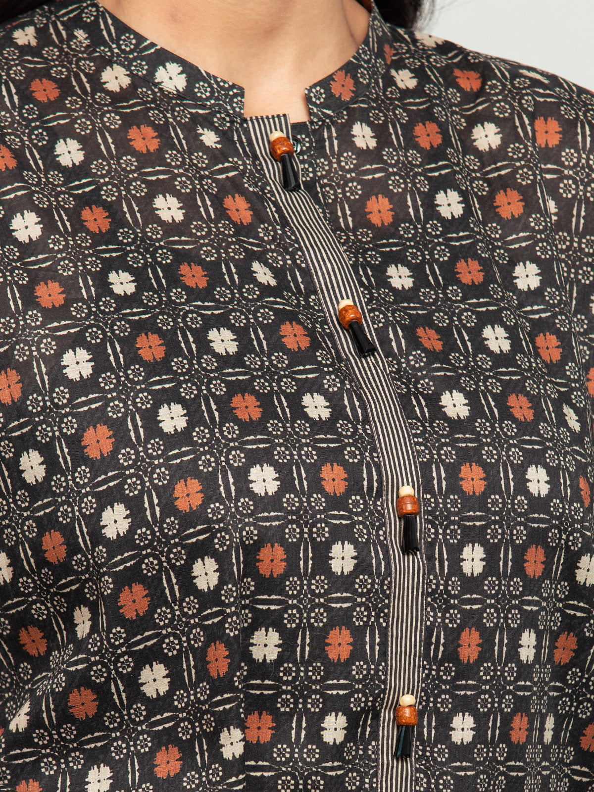 Unstitched Black Printed Khaddar 3 Piece