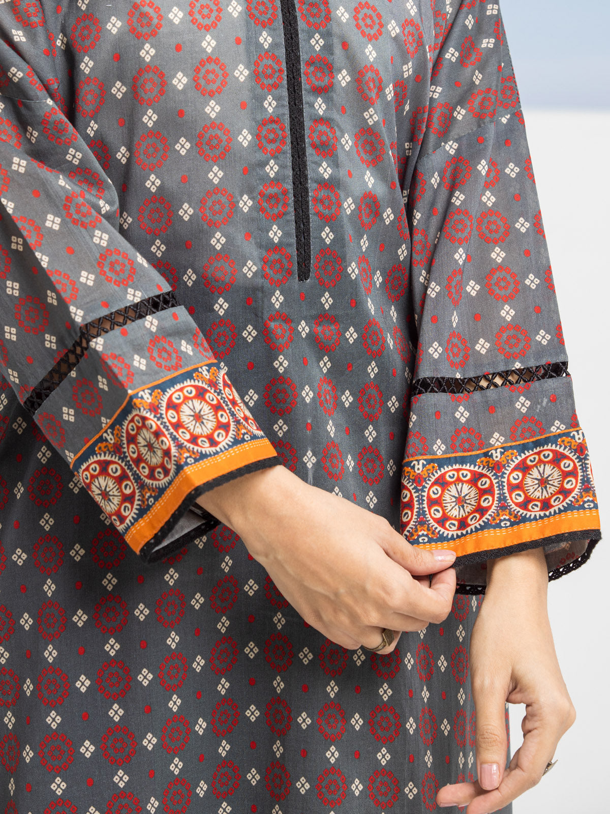 Unstitched Dark Grey Printed Lawn 3 Piece