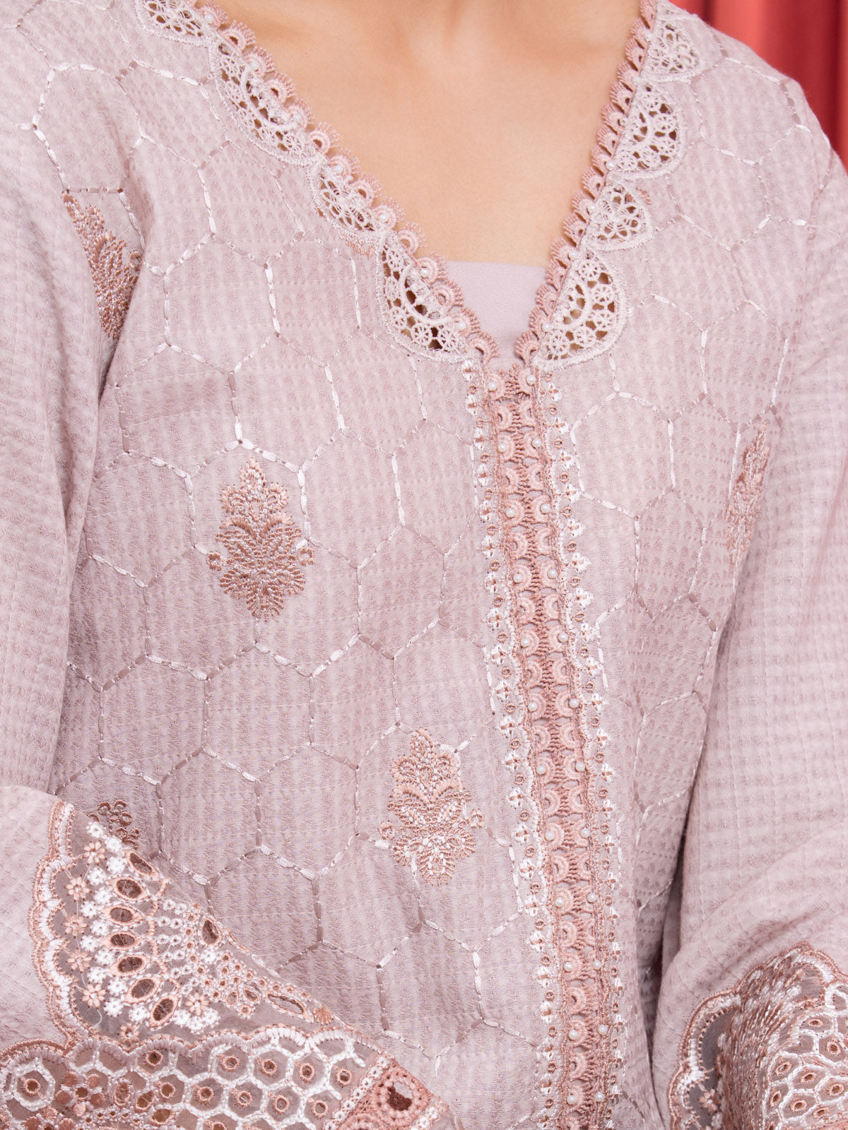 Unstitched Tea Pink Embroidered Dobby 3 Piece