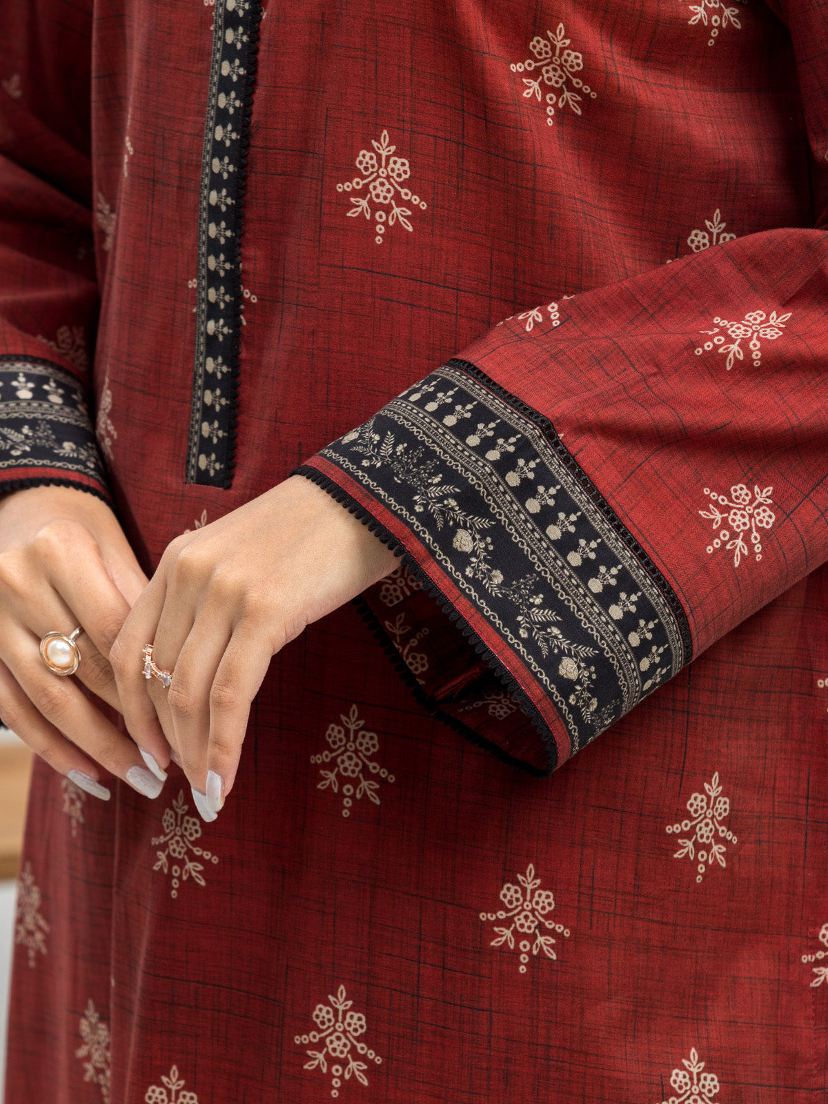 Unstitched Maroon Printed Lawn 3 Piece