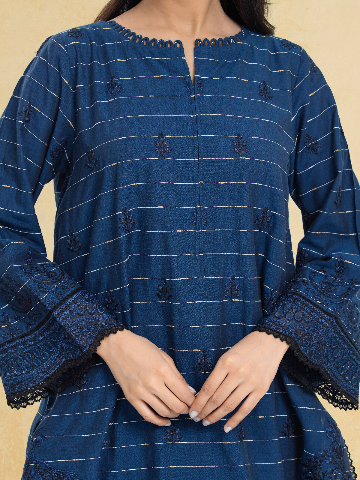 Unstitched Navy Blue Embroidered Cambric 3 Piece