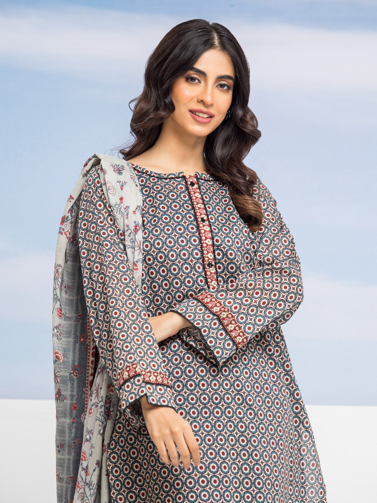 Unstitched Blue Multi Printed Lawn 3 Piece