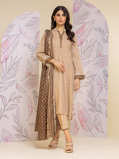 Unstitched Beige Printed Lawn 3 Piece