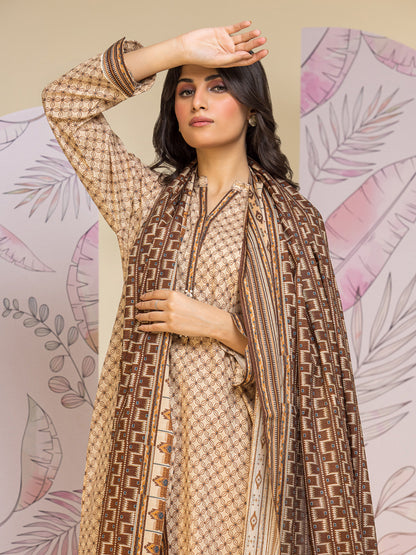 Unstitched Beige Printed Lawn 3 Piece