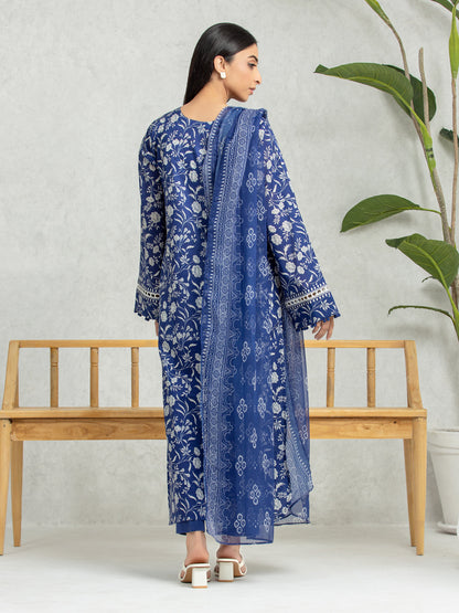 Unstitched Royal Blue Printed Lawn 3 Piece