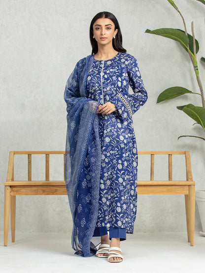 Unstitched Royal Blue Printed Lawn 3 Piece