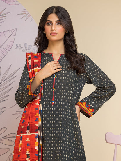 Unstitched Charcoal Printed Lawn 3 Piece