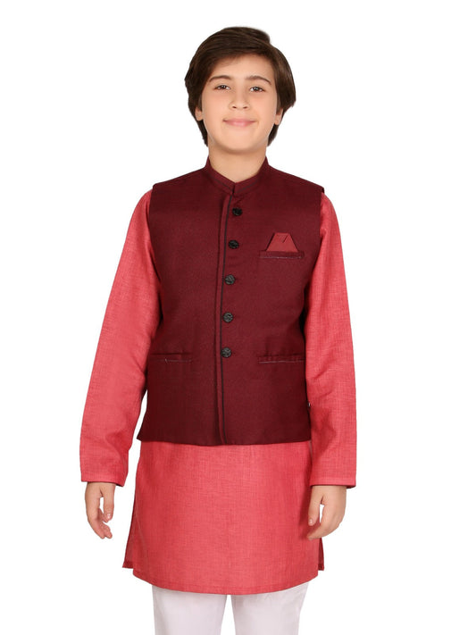 Boy's Maroon & Peach Waist Coat Suit