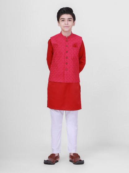 Boy's Pink & Red Waist Coat Suit