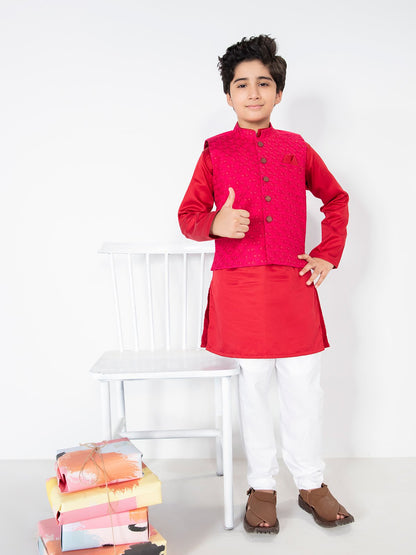 Boy's Pink & Red Waist Coat Suit