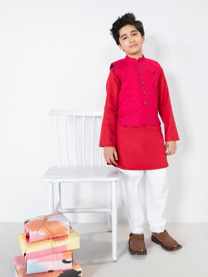 Boy's Pink & Red Waist Coat Suit