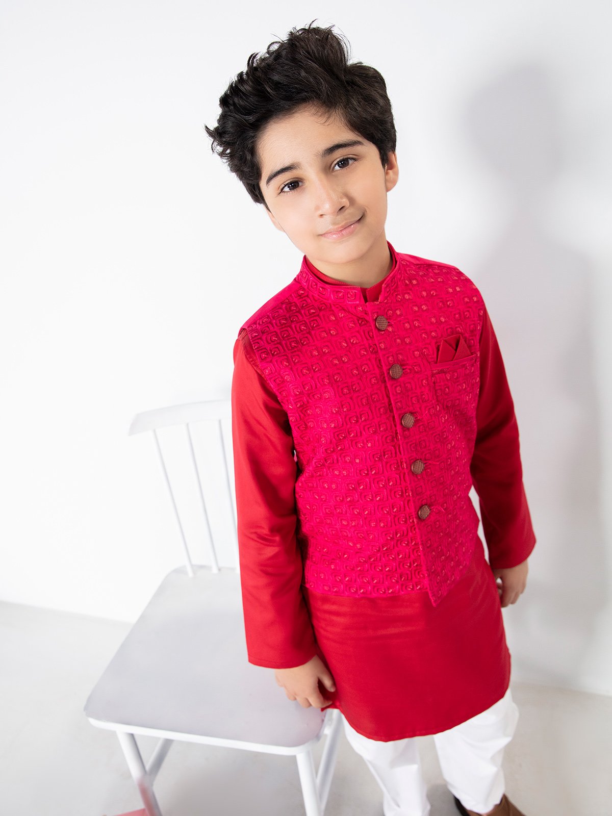 Boy's Pink & Red Waist Coat Suit