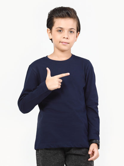 Boy's Navy Full Sleeves Basic Tee