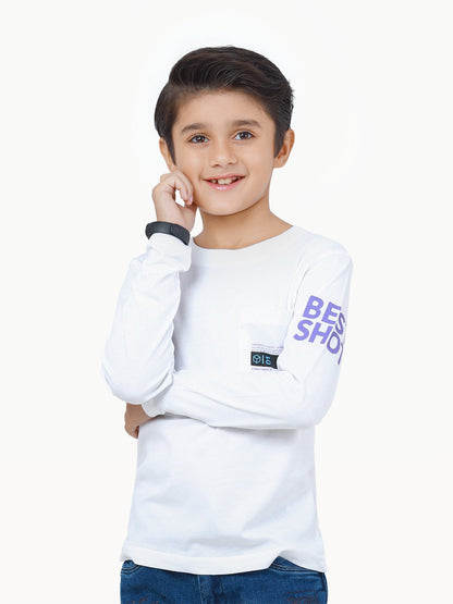 Boy's White Full Sleeve T-Shirt