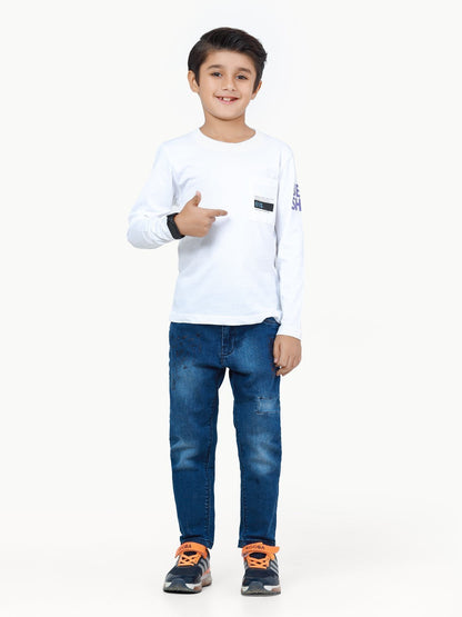 Boy's White Full Sleeve T-Shirt