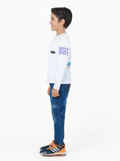 Boy's White Full Sleeve T-Shirt