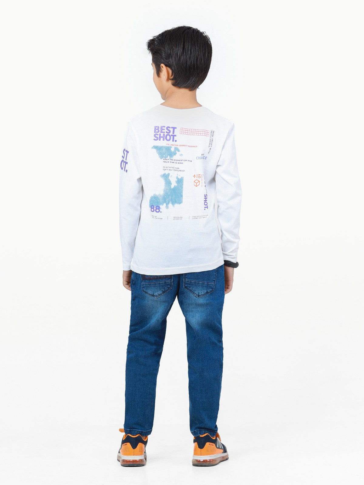 Boy's White Full Sleeve T-Shirt