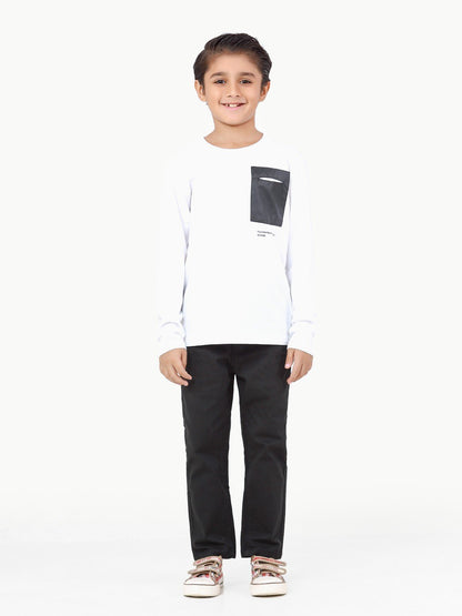 Boy's White Full Sleeve T-Shirt