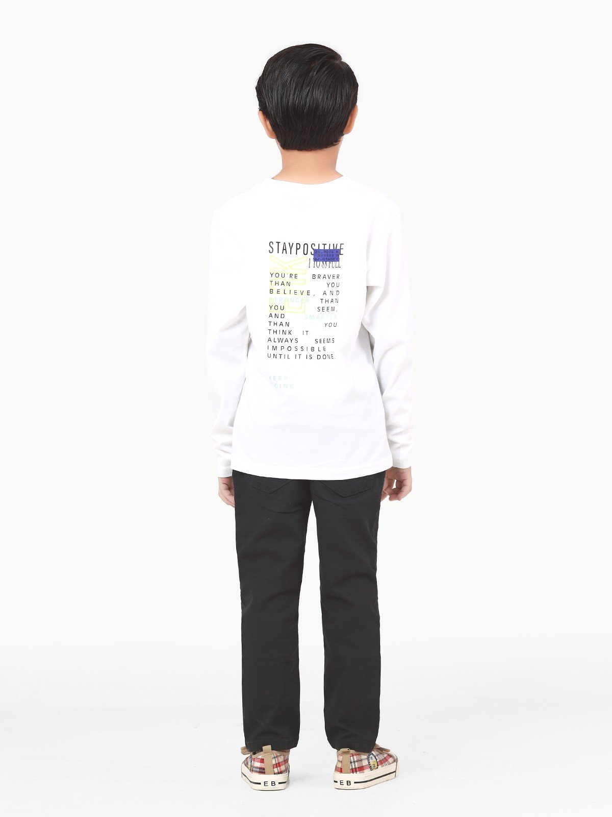 Boy's White Full Sleeve T-Shirt