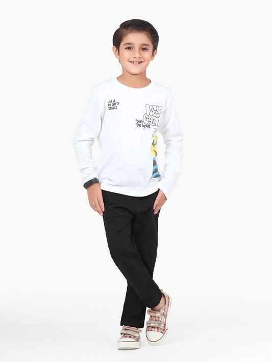 Boy's White Full Sleeve T-Shirt