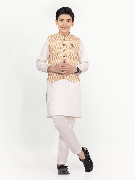 Boy's Beige & Cream Waist Coat Suit