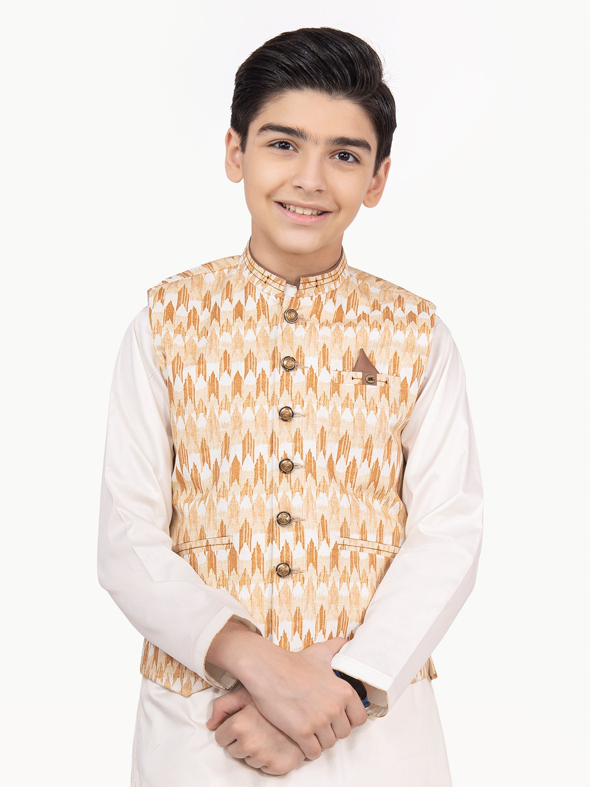 Boy's Beige & Cream Waist Coat Suit