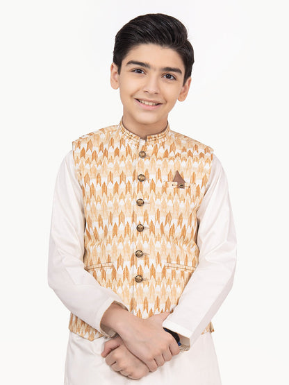 Boy's Beige & Cream Waist Coat Suit