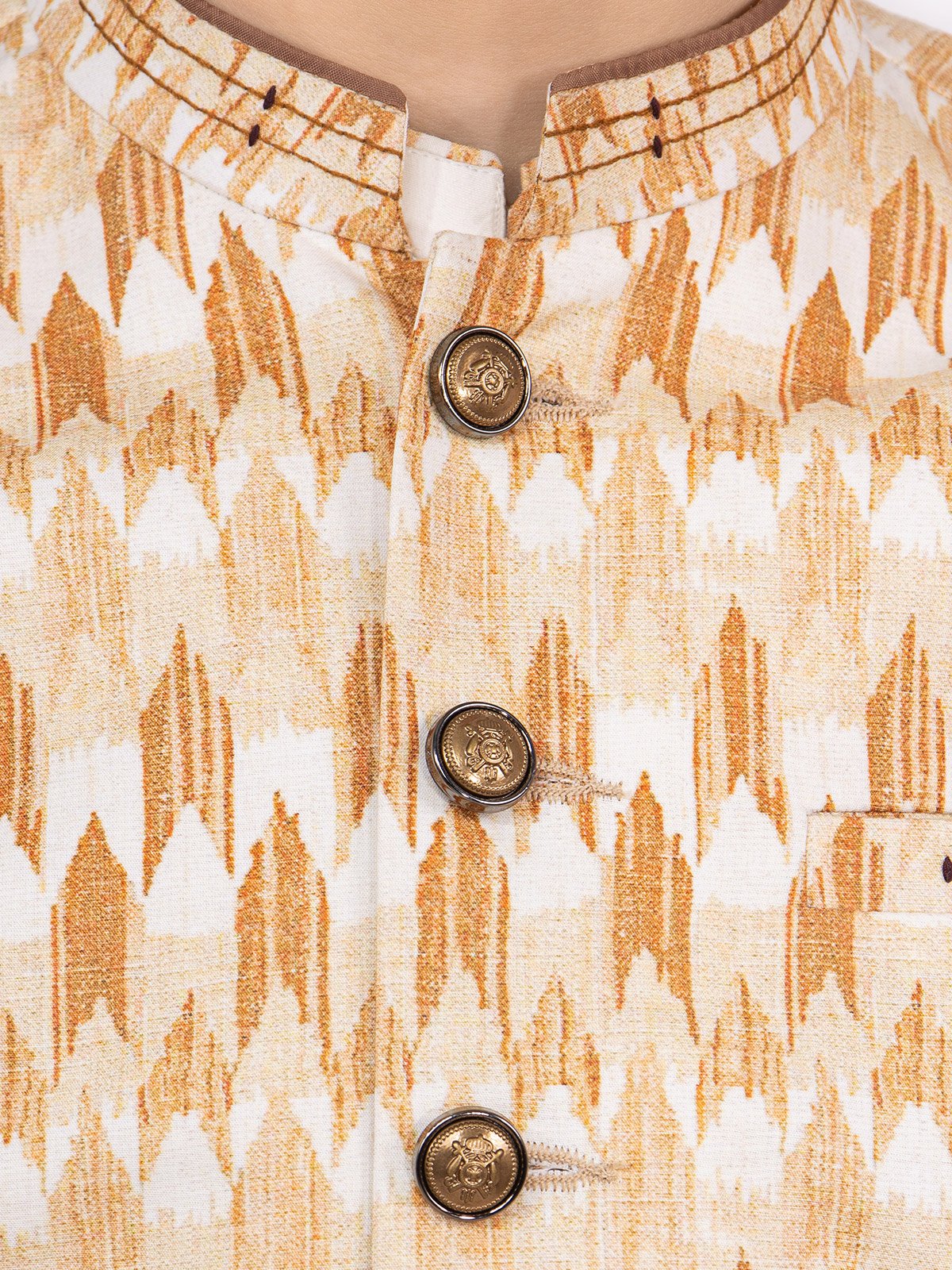 Boy's Beige & Cream Waist Coat Suit