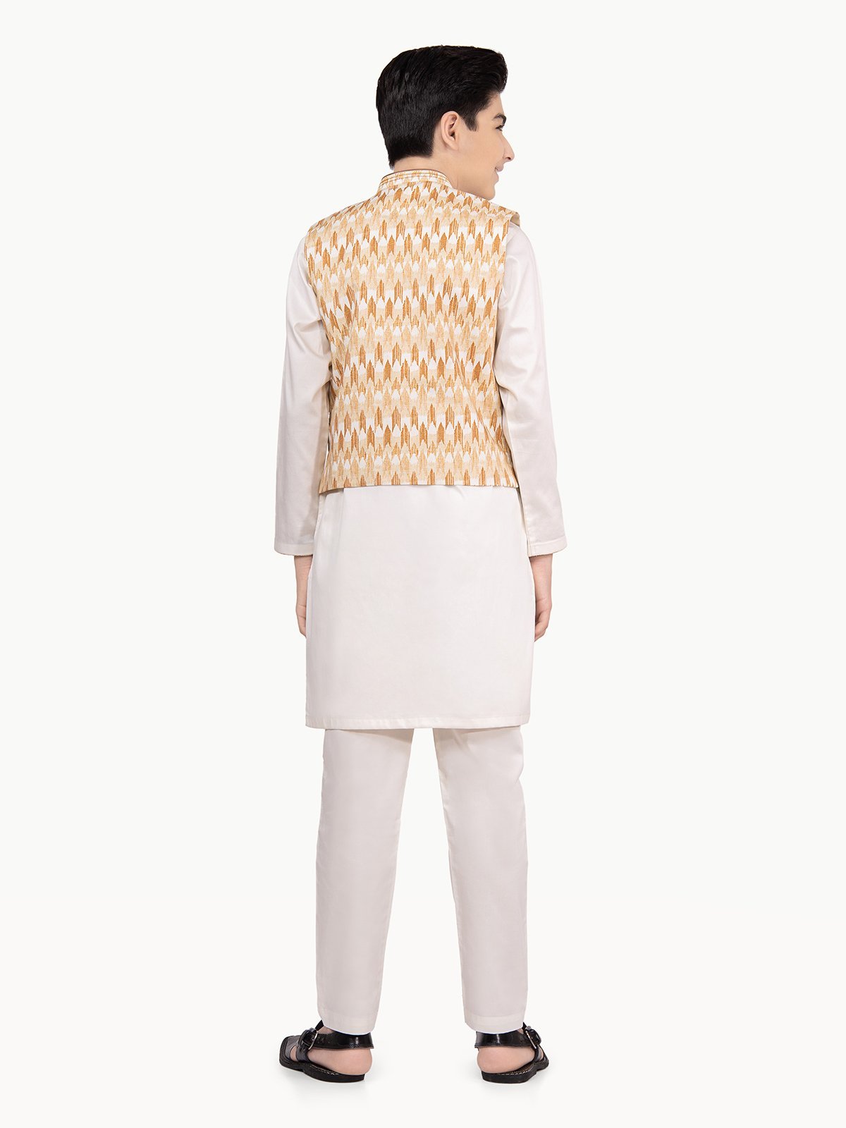 Boy's Beige & Cream Waist Coat Suit