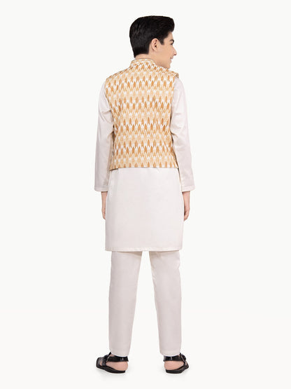 Boy's Beige & Cream Waist Coat Suit
