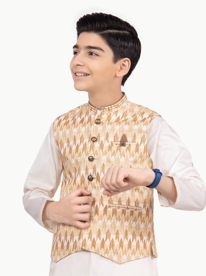 Boy's Beige & Cream Waist Coat Suit