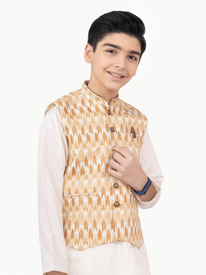 Boy's Beige & Cream Waist Coat Suit