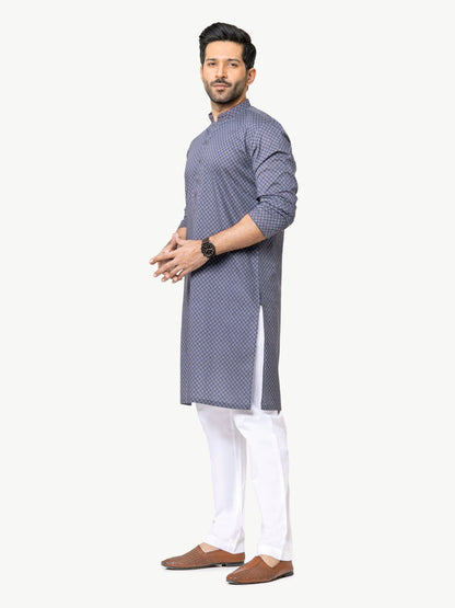 Men's Grey & Purple Kurta