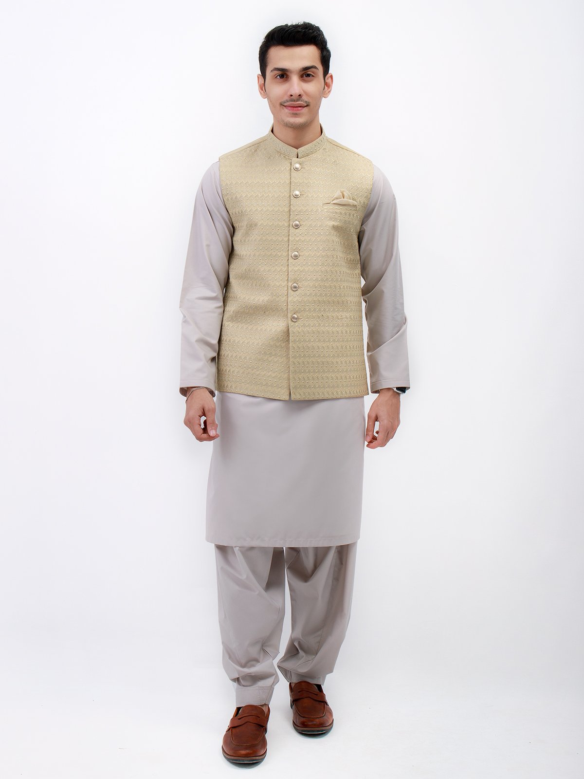 Men's Beige Waist Coat Ceremonial