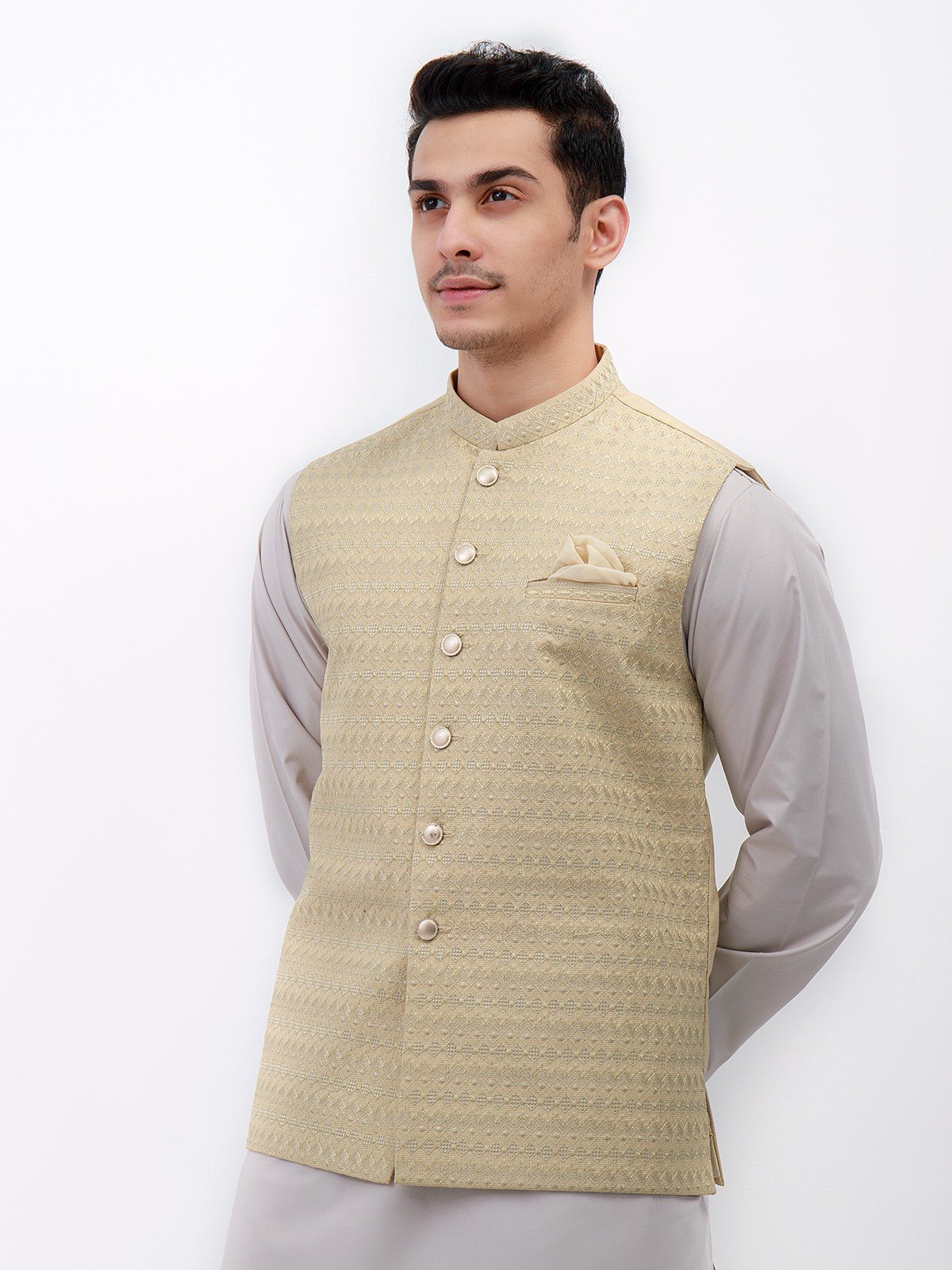 Men's Beige Waist Coat Ceremonial