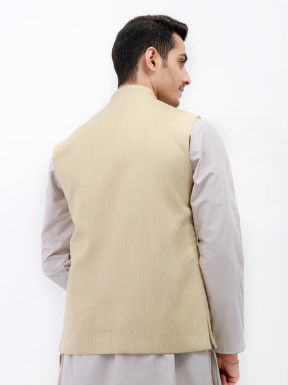 Men's Beige Waist Coat Ceremonial