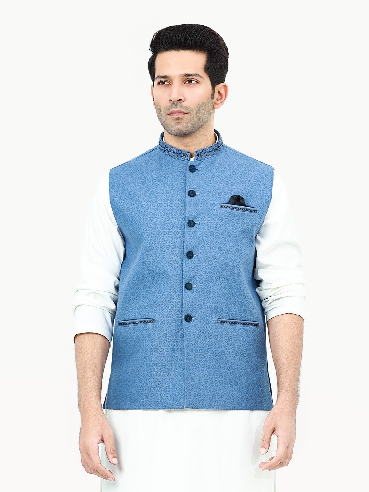 Men's Mid Blue Waist Coat Ceremonial