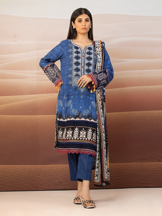 Unstitched Blue Embroidered Crepe 3 Piece