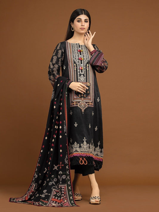 Unstitched Charcoal Embroidered Viscose 3 Piece