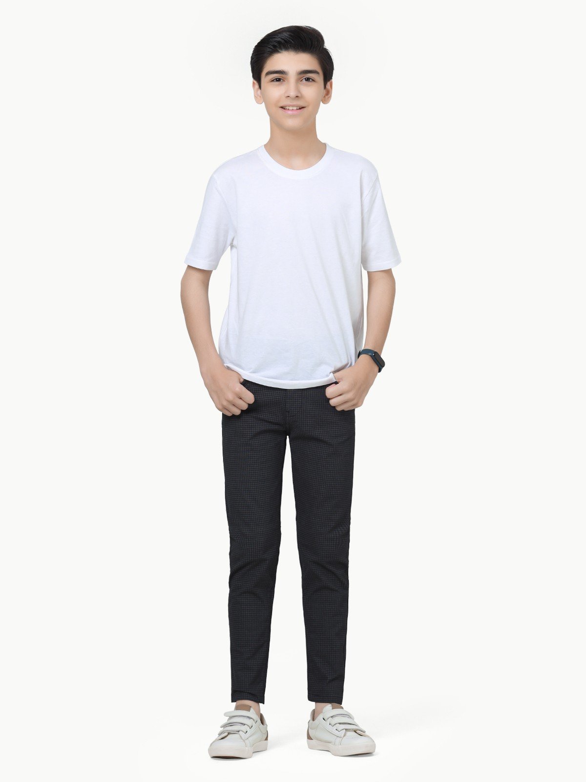 Boy's Grey & Black Chino Pant