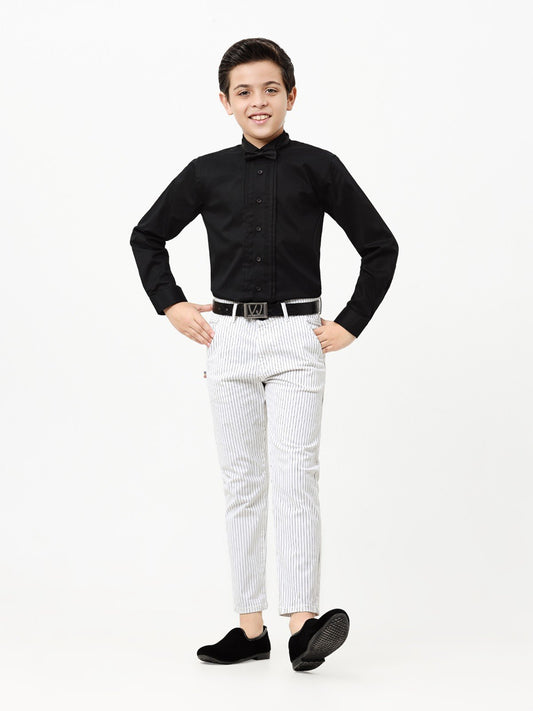 Boy's White & Black Chino Pant