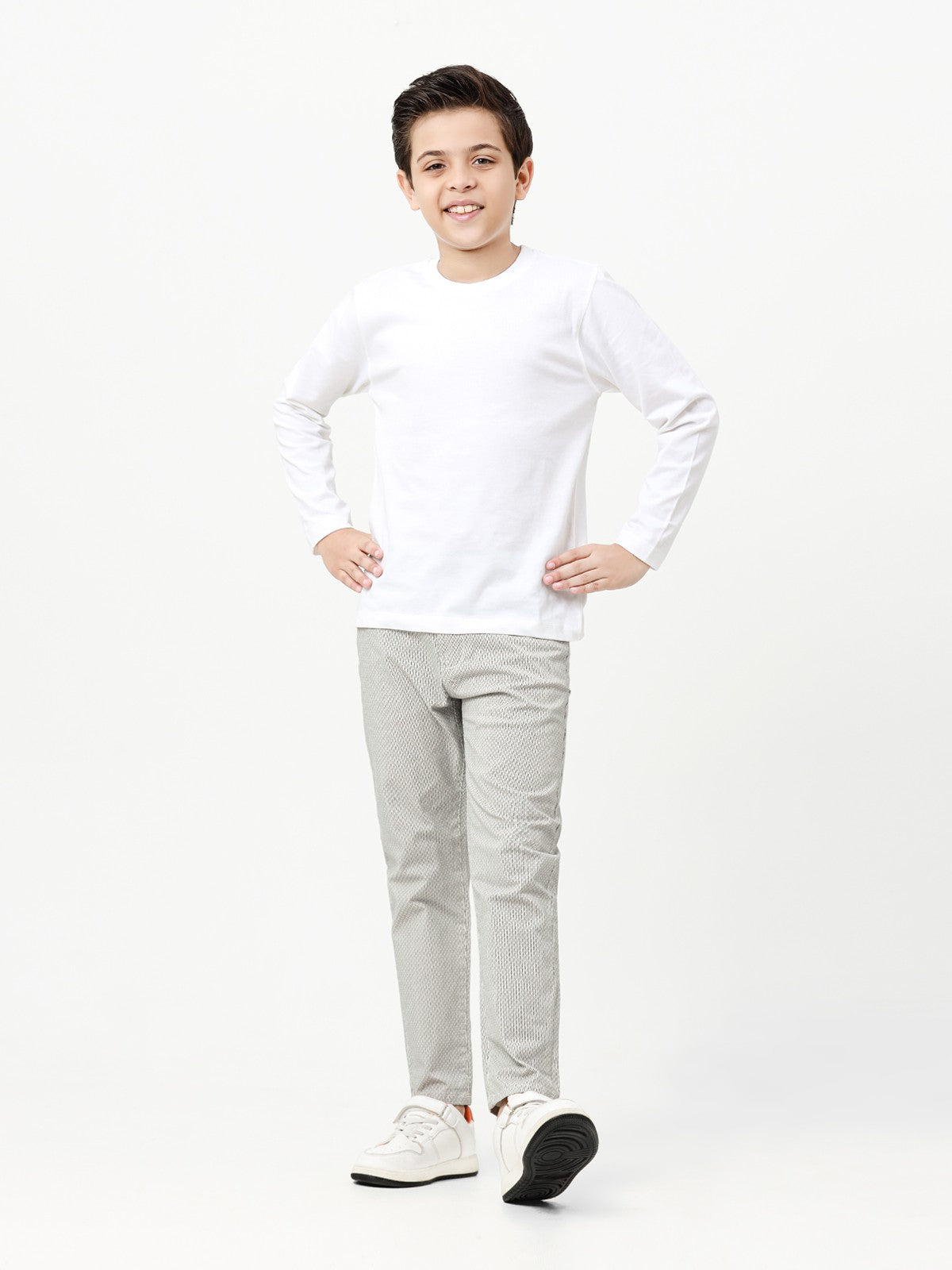 Boy's White & Grey Chino Pant