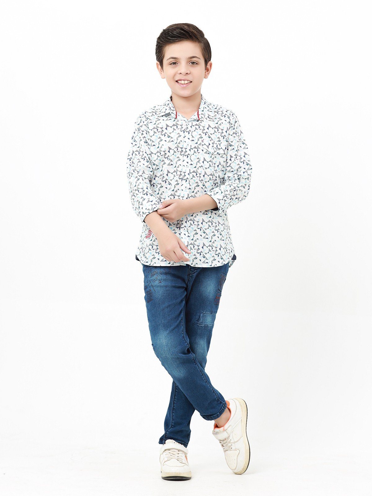 Boy's White & Navy Shirt