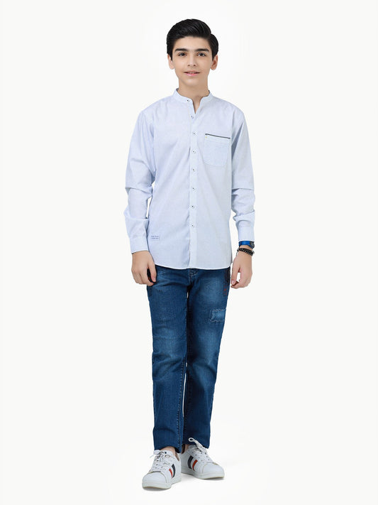 Boy's White & Blue Shirt