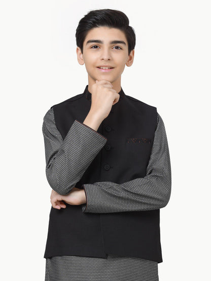 Boy's Black & Charcoal Waist Coat Suit