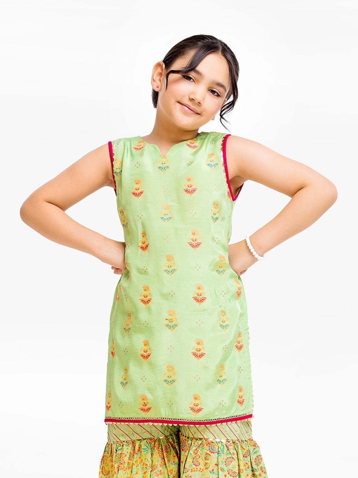 Girl's Parrot Green Pishwas