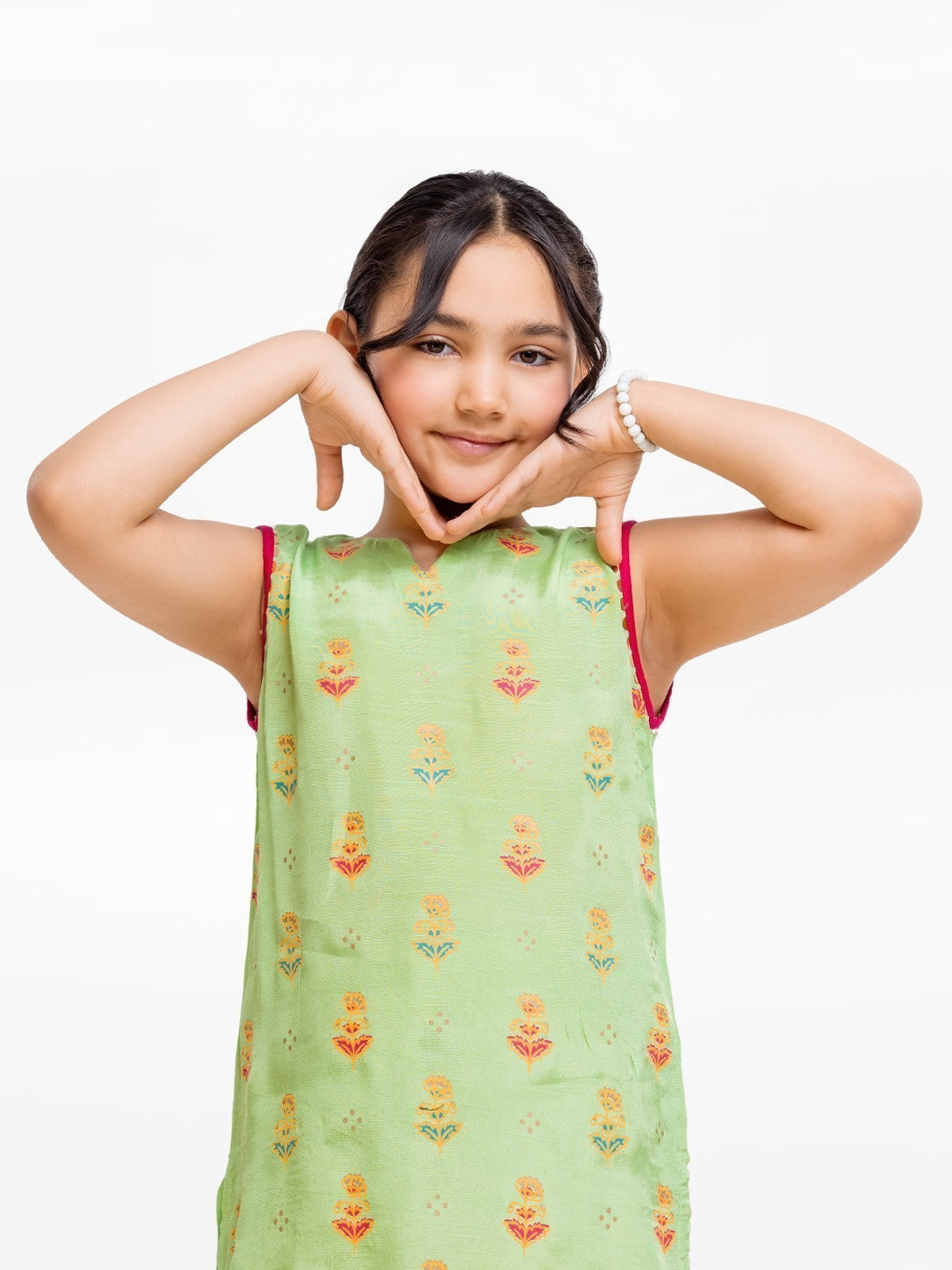 Girl's Parrot Green Pishwas